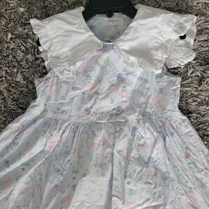 Pastel Floral Girls Dress with Oversized Ruffle Collar | 4–6 Years